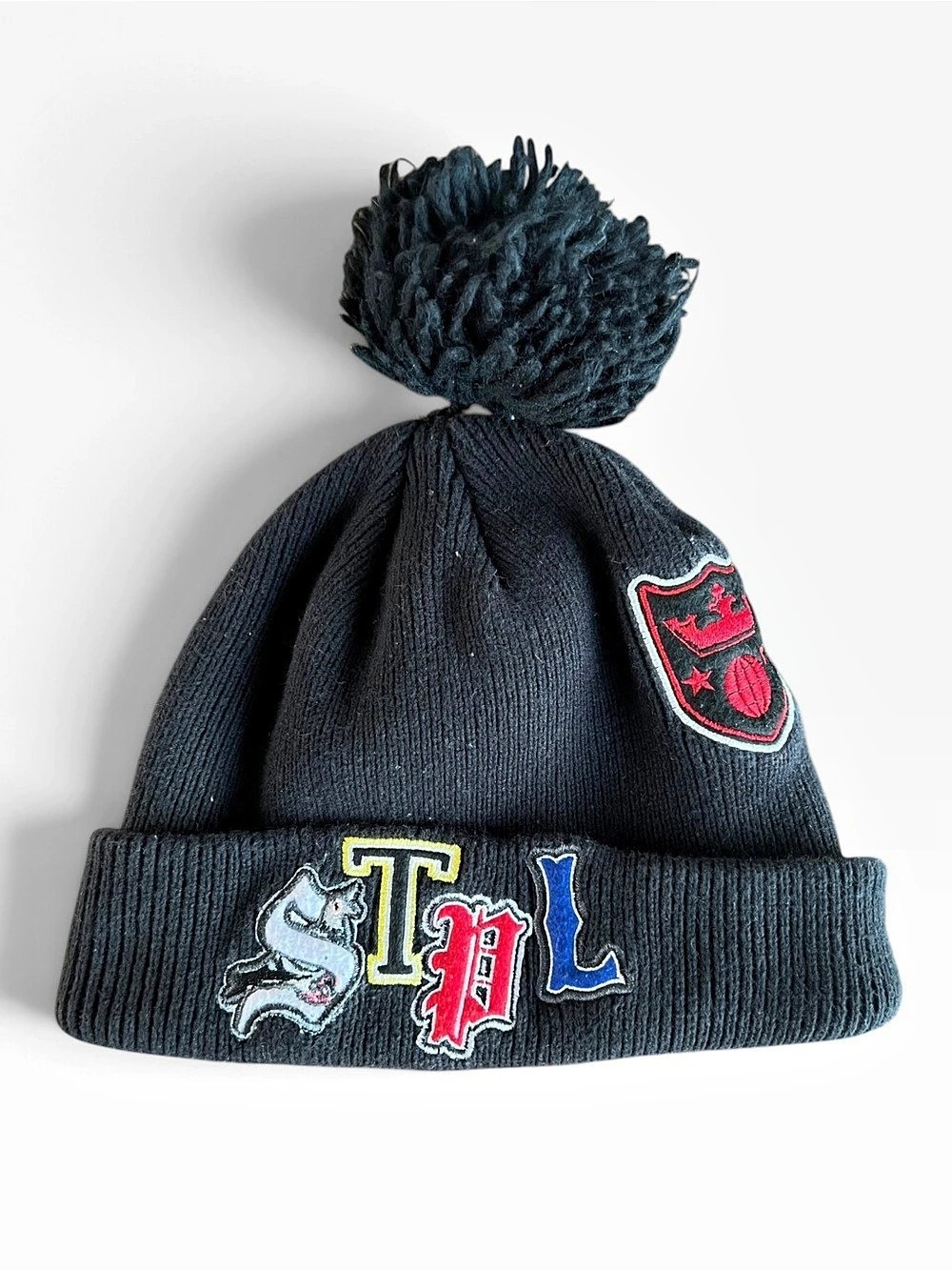 Staple Mens STPL Black Pom Beanie One Size Pigeon Patch Embroidered Skater Y2K
